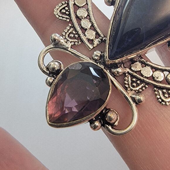 Necklace Pendants Iolite & Amethyst Handmade Jewelry in Sterling Silver Design - Picture 10 of 10